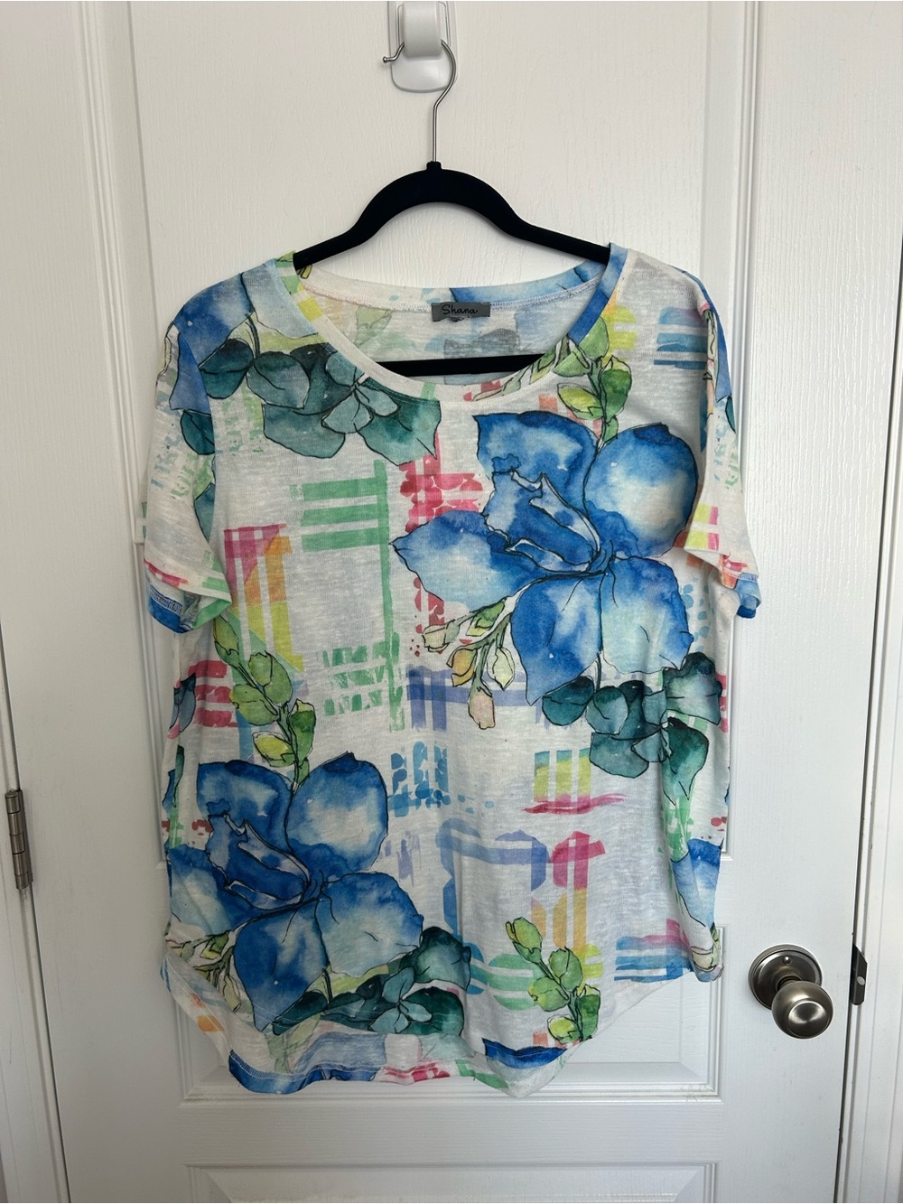 SHANA Blue Floral Short Sleeve Tee